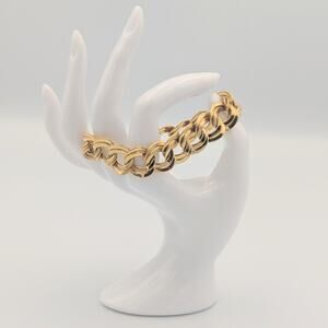 Vintage Monet Gold Tone Curb Link Bracelet 8” Chunky Chain Statement Bracelet